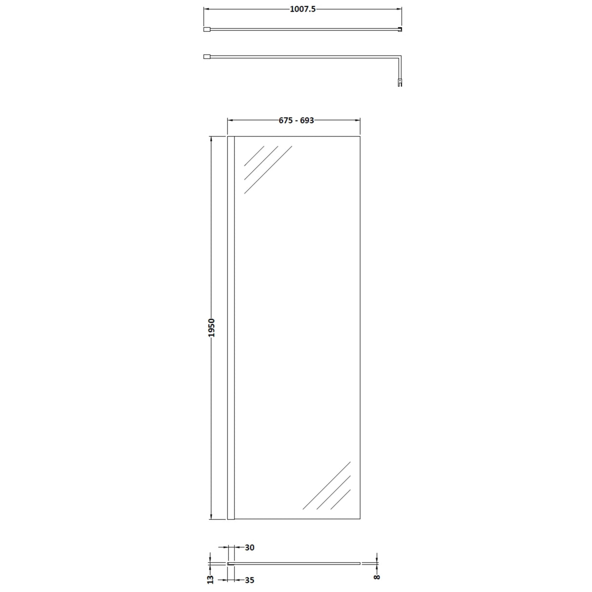 Hudson Reed 8mm Wetroom Screen Brushed Brass WRSBB70 LD