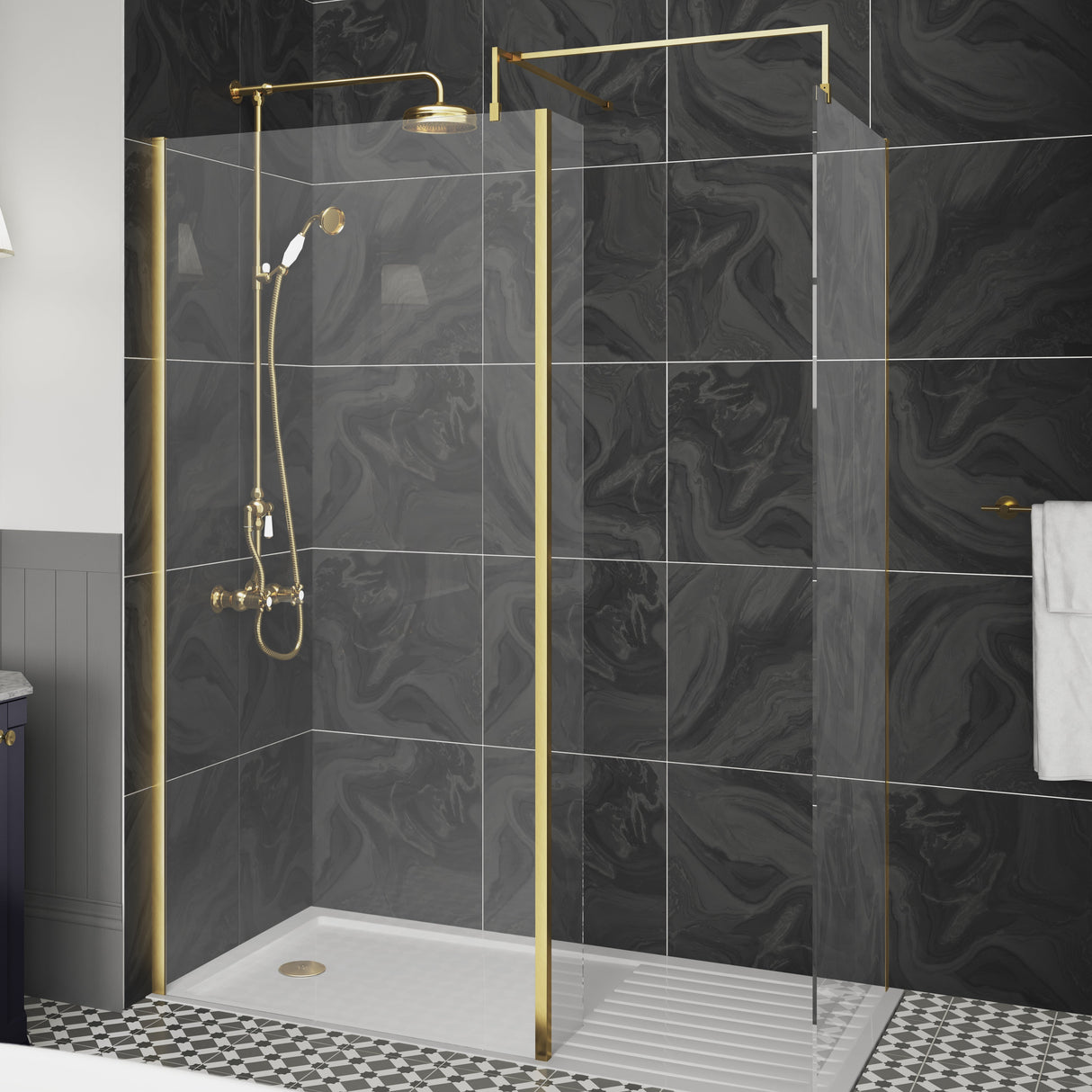 Nuie 8mm Wetroom Screen Brushed Brass WRSCBB012 LS2