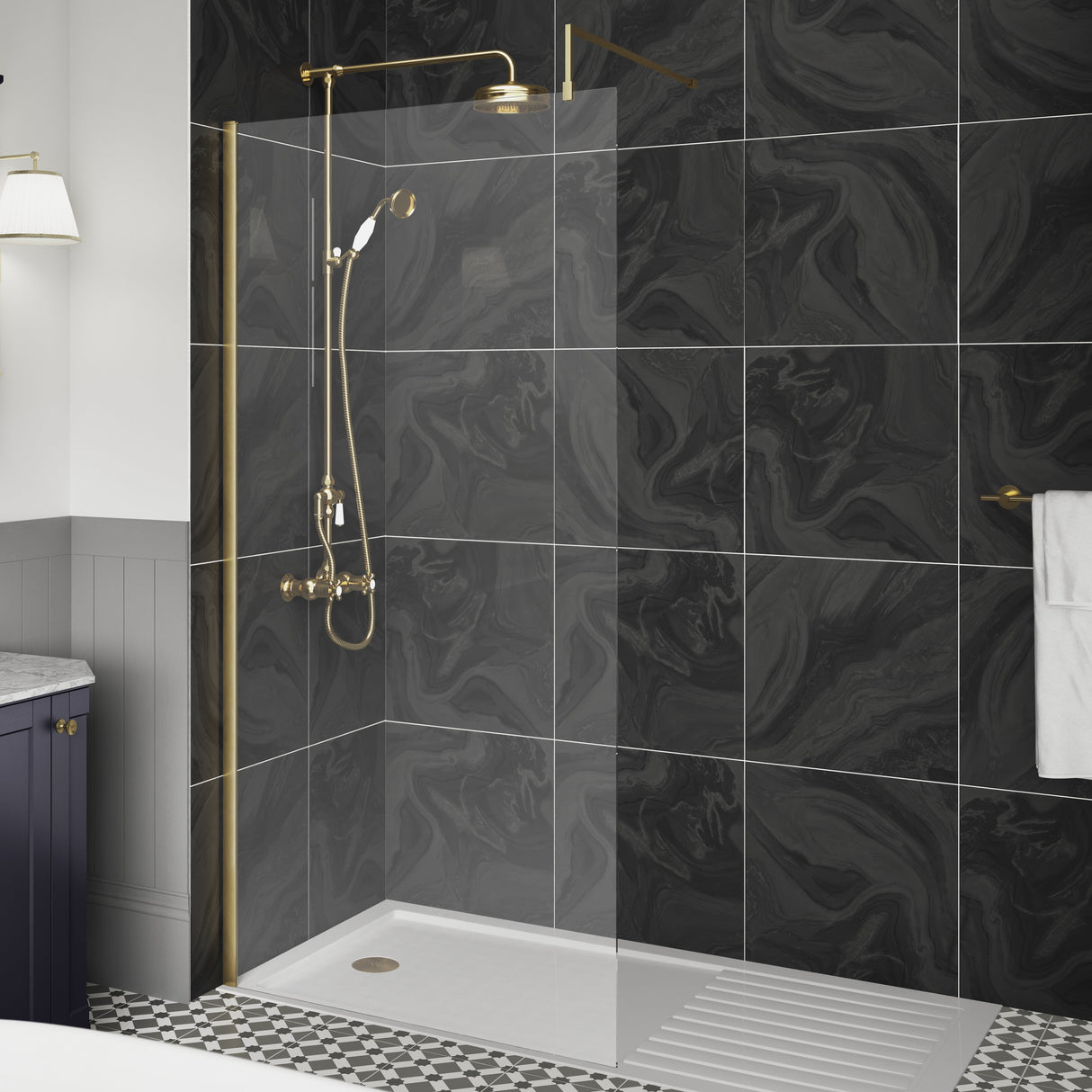 Nuie 8mm Wetroom Screen Brushed Brass WRSCBB090 LS1