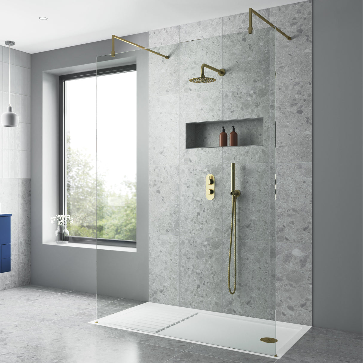 Nuie 8mm Wetroom Screen Brushed Brass WRSCBB090 LS3