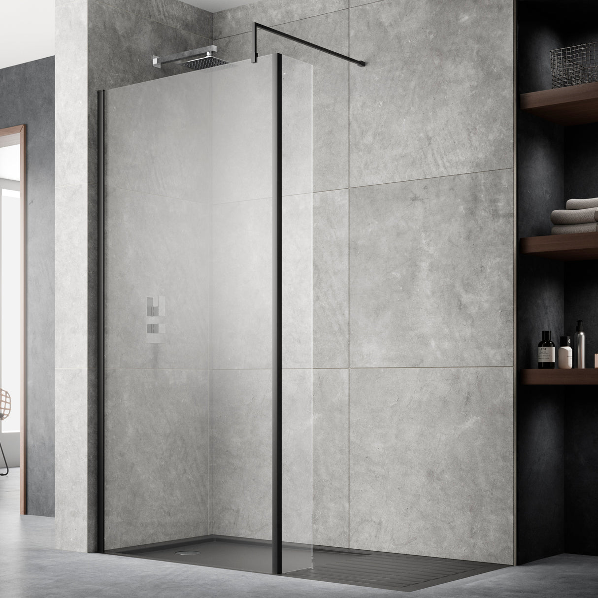 Nuie 8mm Wetroom Screen Matt Black WRSCBP070 LS1