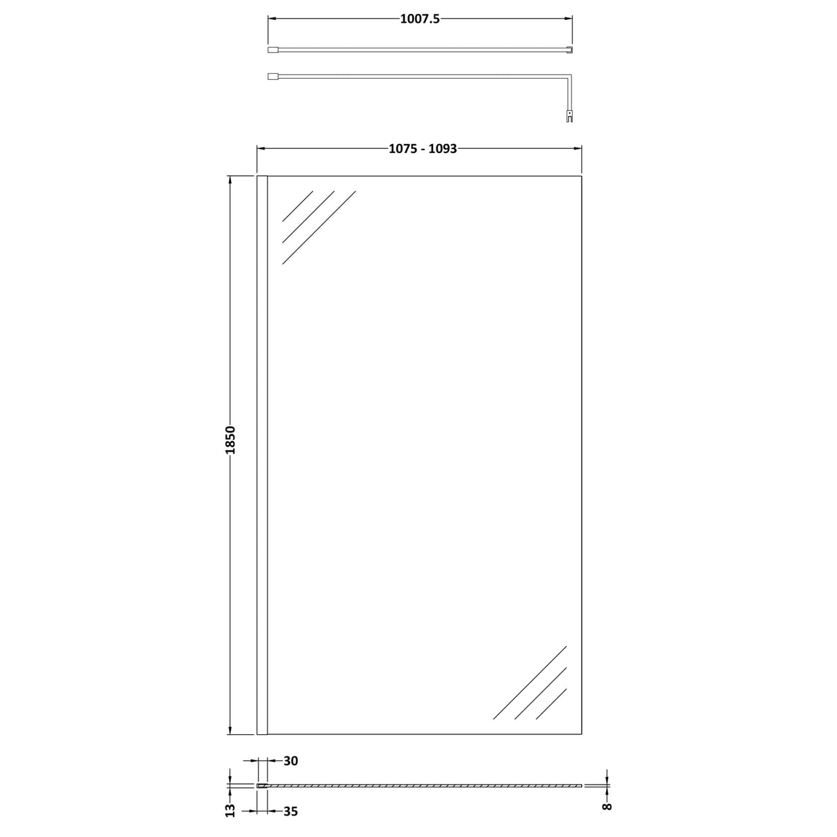 Nuie 8mm Wetroom Screen Brushed Pewter WRSCGM011 LD