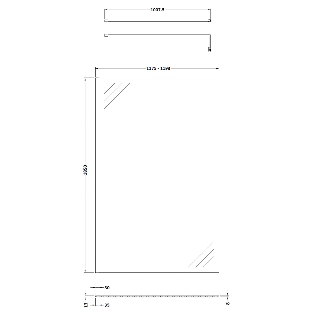 Nuie 8mm Wetroom Screen Brushed Pewter WRSCGM012 LD