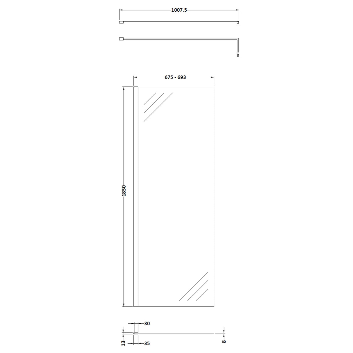 Nuie 8mm Wetroom Screen Brushed Pewter WRSCGM070 LD