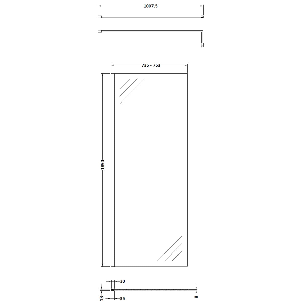 Nuie 8mm Wetroom Screen Brushed Pewter WRSCGM076 LD
