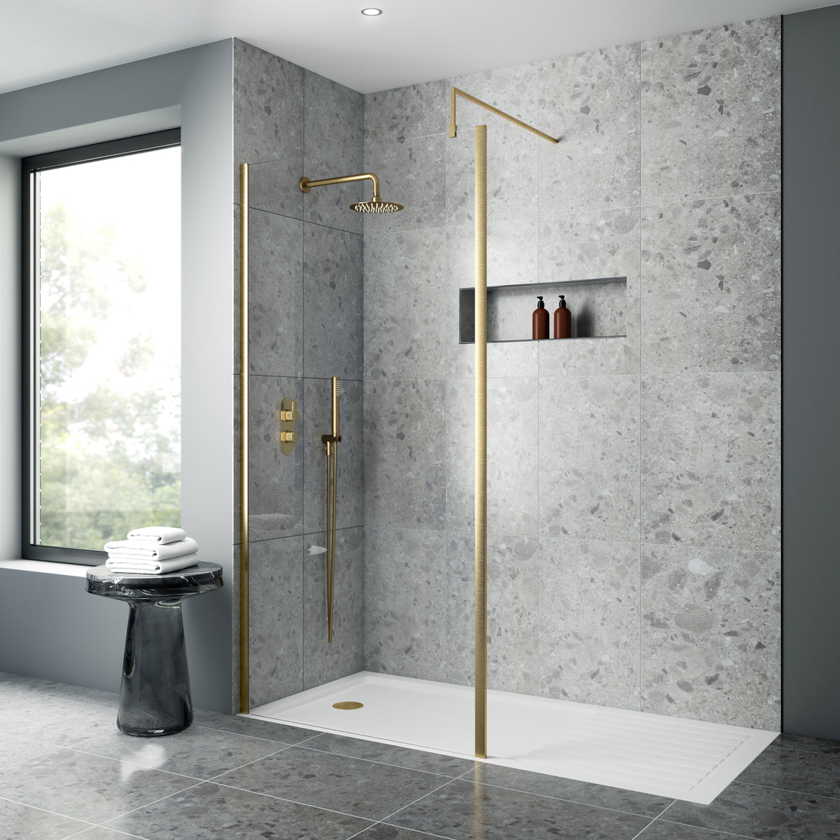 Nuie 8mm Outer Frame Wetroom Screen Brushed Brass WRSCOBB70 LS