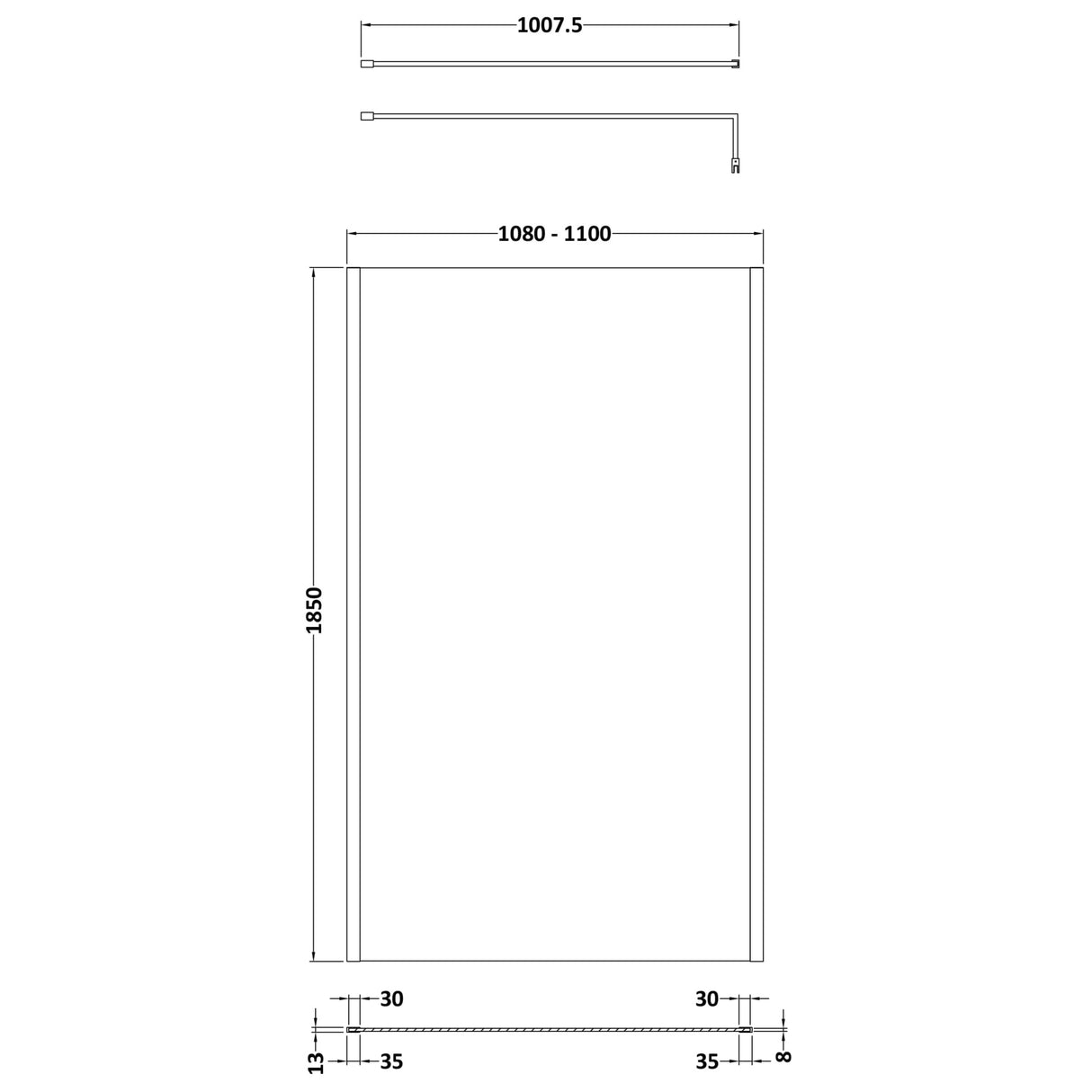 Nuie 8mm Outer Frame Wetroom Screen Matt Black WRSCOBP11 LD