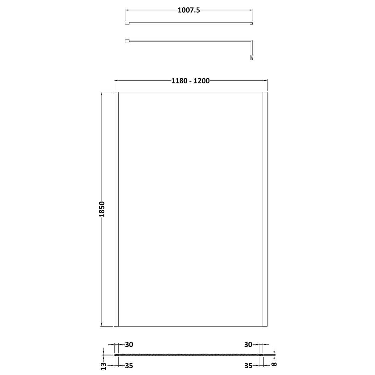 Nuie 8mm Outer Frame Wetroom Screen Matt Black WRSCOBP12 LD
