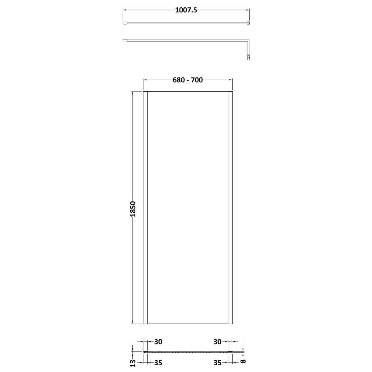 Nuie 8mm Outer Frame Wetroom Screen Matt Black WRSCOBP70 LD