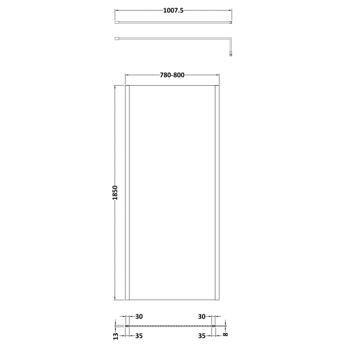Nuie 8mm Outer Frame Wetroom Screen Matt Black WRSCOBP80 LD