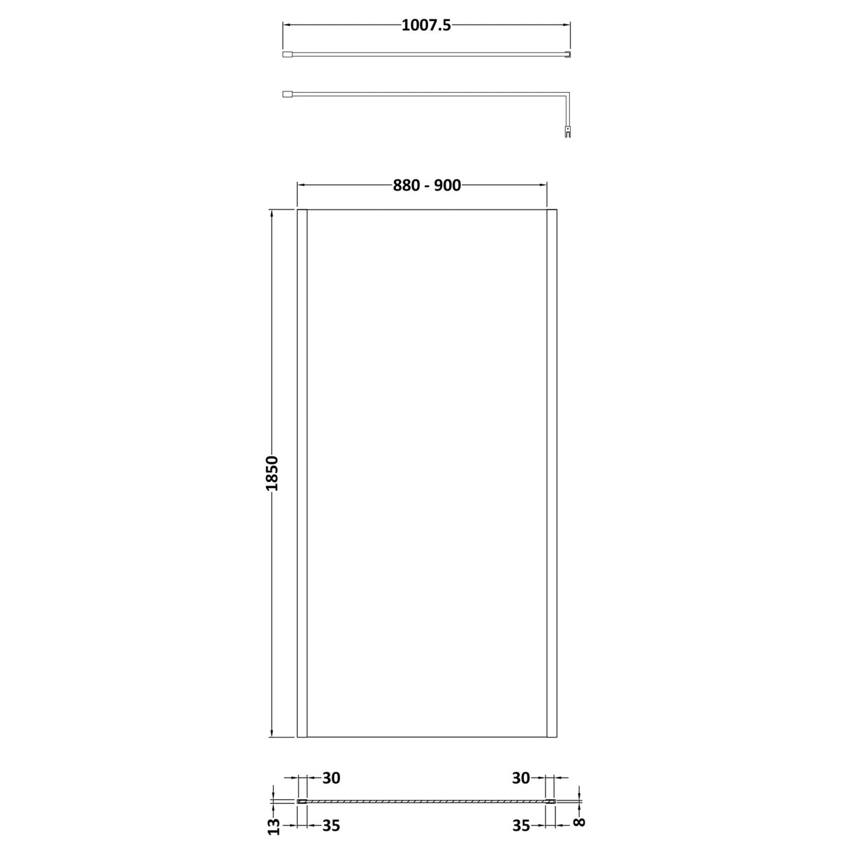 Nuie 8mm Outer Frame Wetroom Screen Matt Black WRSCOBP90 LD