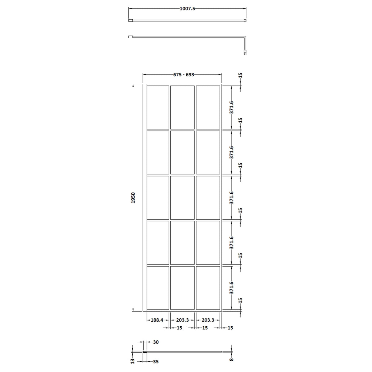 Hudson Reed 8mm Framed Wetroom Screen - Wall Fixed - Matt Black WRSF070 LD