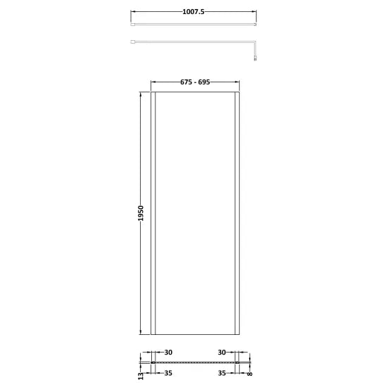 Hudson Reed 8mm Outer Frame Wetroom Screen Matt Black WRSOBP70 LD