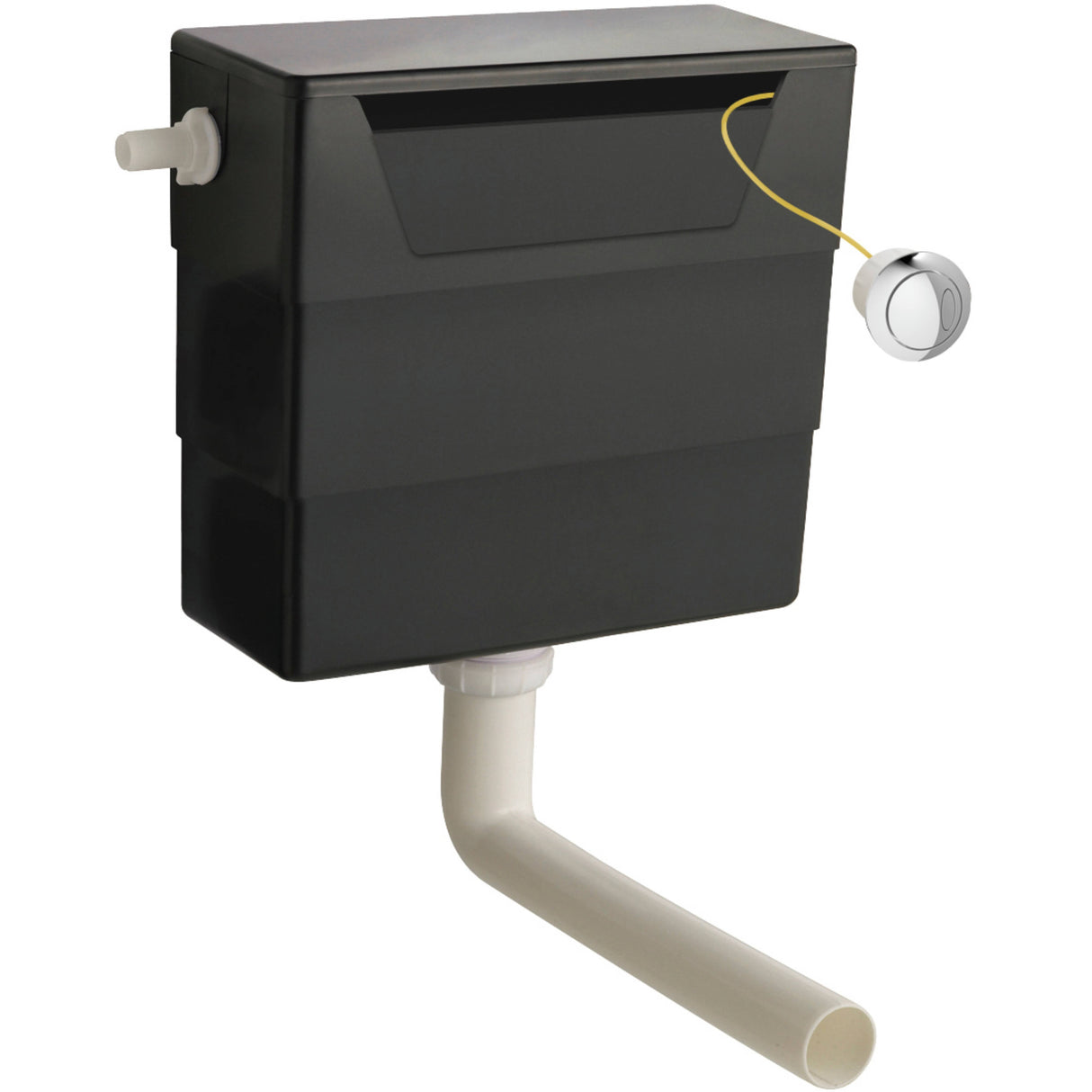 Nuie Top and Front Access Dual Flush Concealed Cistern with Chrome Round Modern Button, Side Inlet Chrome XTY006