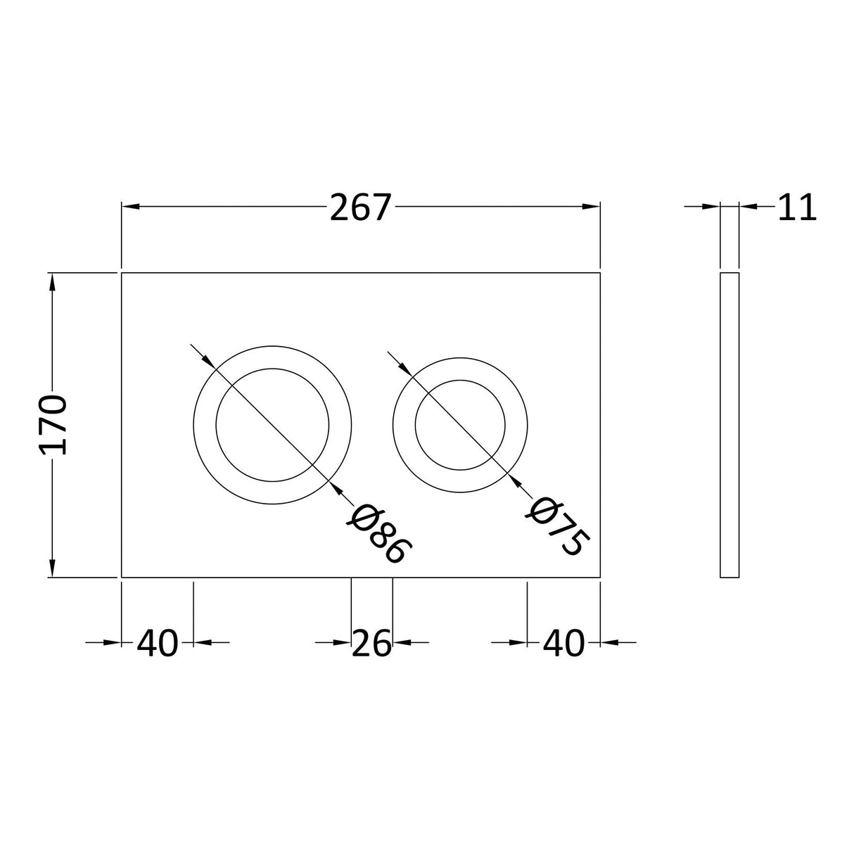 Nuie 1136-1336mm WC Frame with Dual Flush Plate - Round Button Chrome XTY009R LD_2