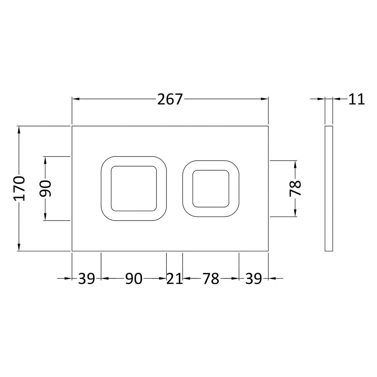 Nuie 1136-1336mm WC Frame with Dual Flush Plate - Square Button Chrome XTY009S LD