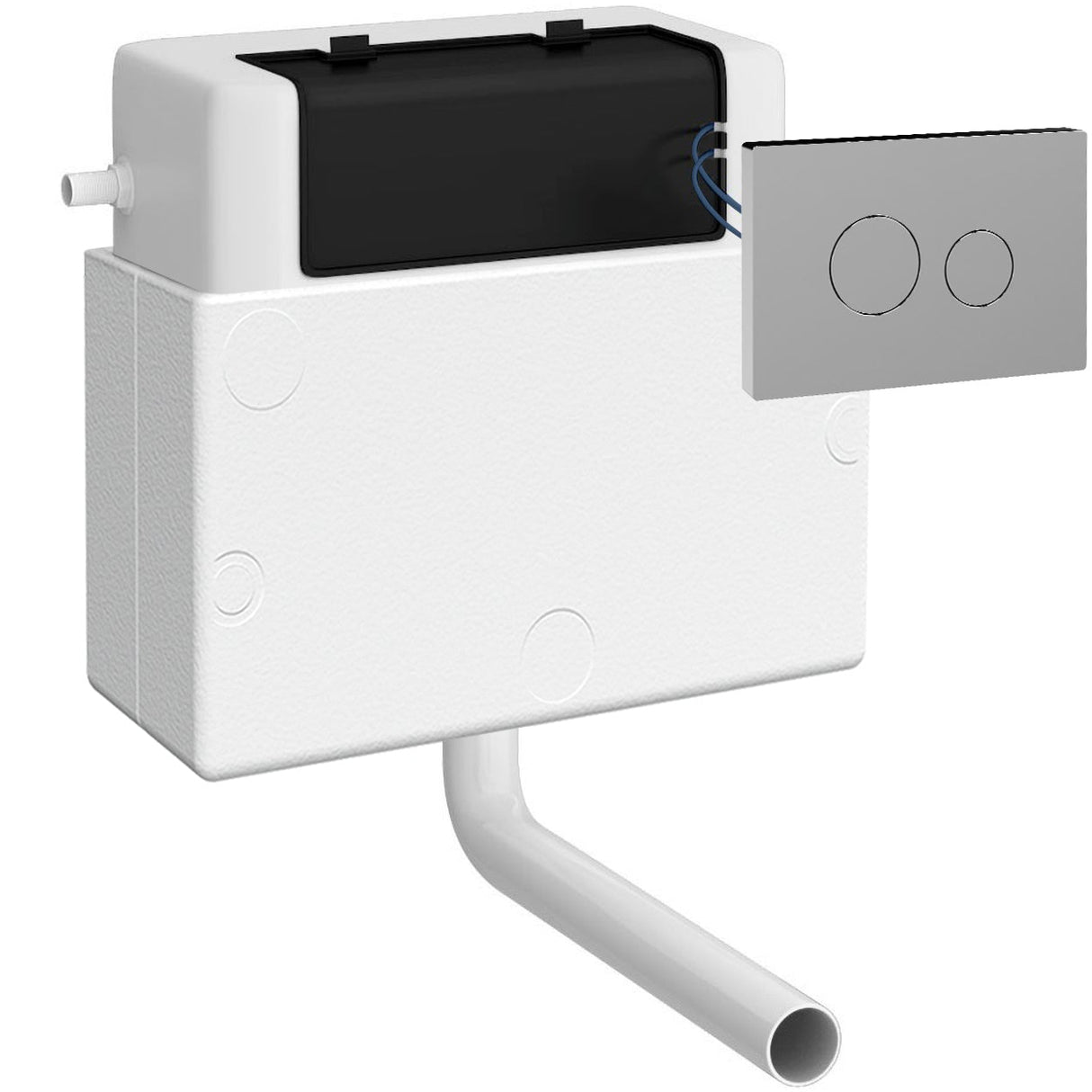 Nuie Pneumatic Universal Access Dual Flush Concealed Cistern with Rectangular Flush Plate, Side Inlet Chrome XTY011M01