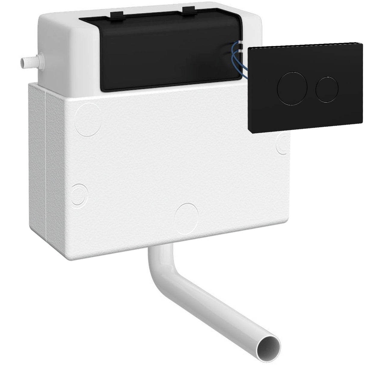 Nuie Pneumatic Universal Access Dual Flush Concealed Cistern with Rectangular Flush Plate, Side Inlet Black XTY011M02