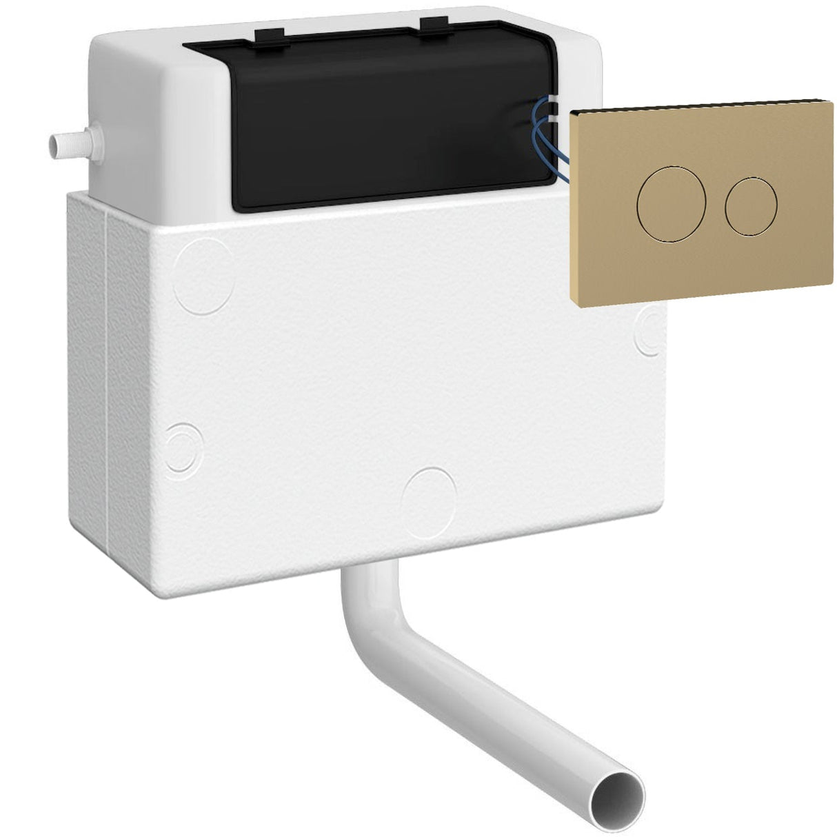 Nuie Pneumatic Universal Access Dual Flush Concealed Cistern with Rectangular Flush Plate, Side Inlet Brushed Brass XTY011M03