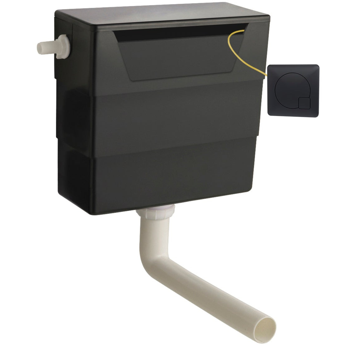 Nuie Top and Front Access Dual Flush Concealed Cistern with Square Flush Plate, Side Inlet Black XTY6M02