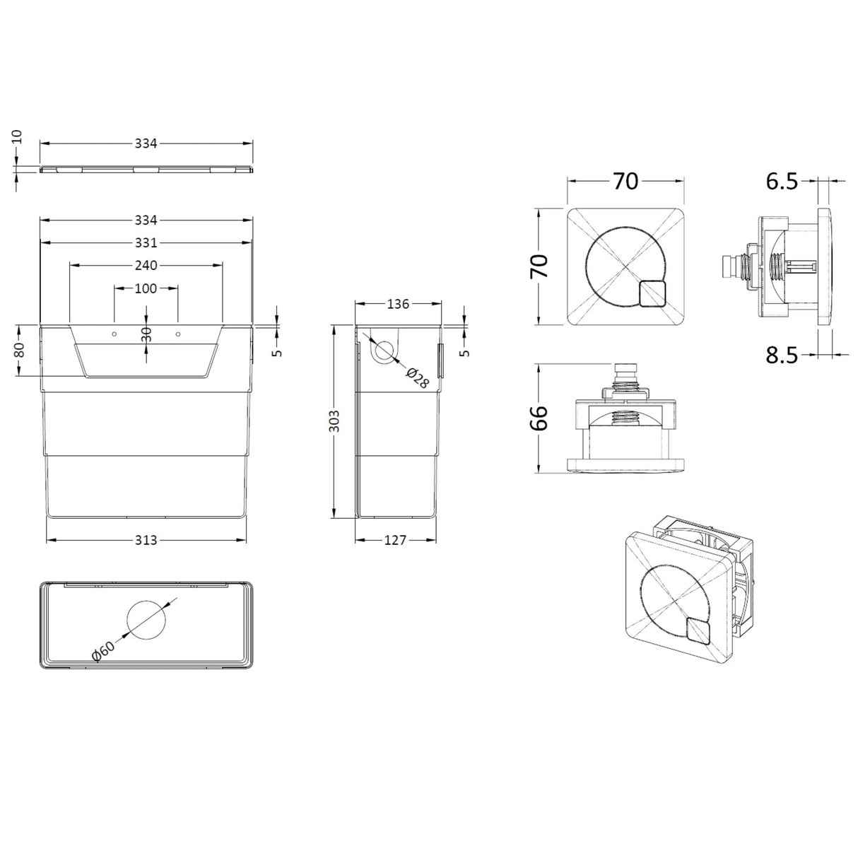Nuie Top and Front Access Dual Flush Concealed Cistern with Square Flush Plate, Side Inlet Black XTY6M02 LD
