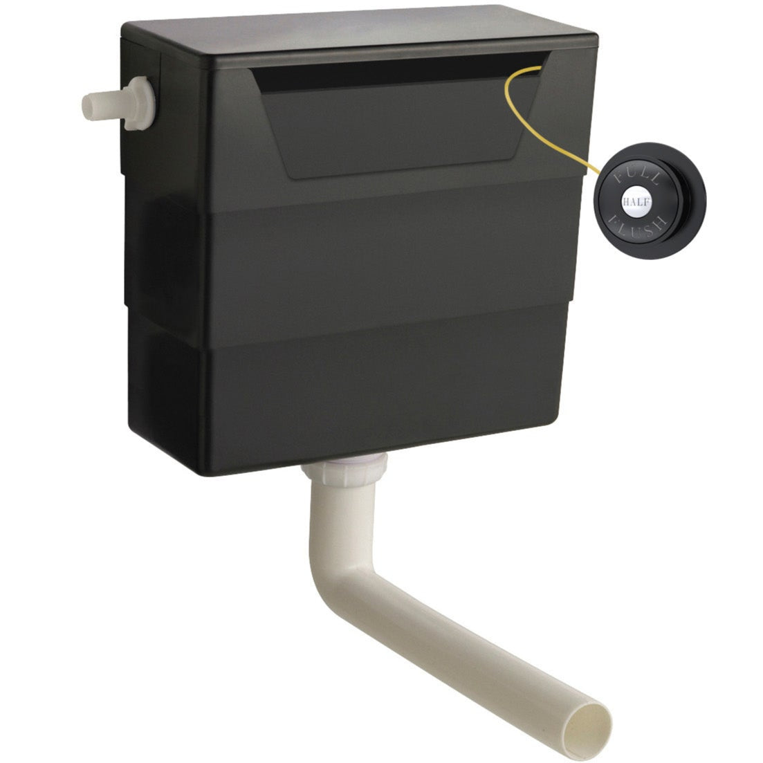 Nuie Top and Front Access Dual Flush Concealed Cistern with Traditional Round Button, Side Inlet Black XTY6T02