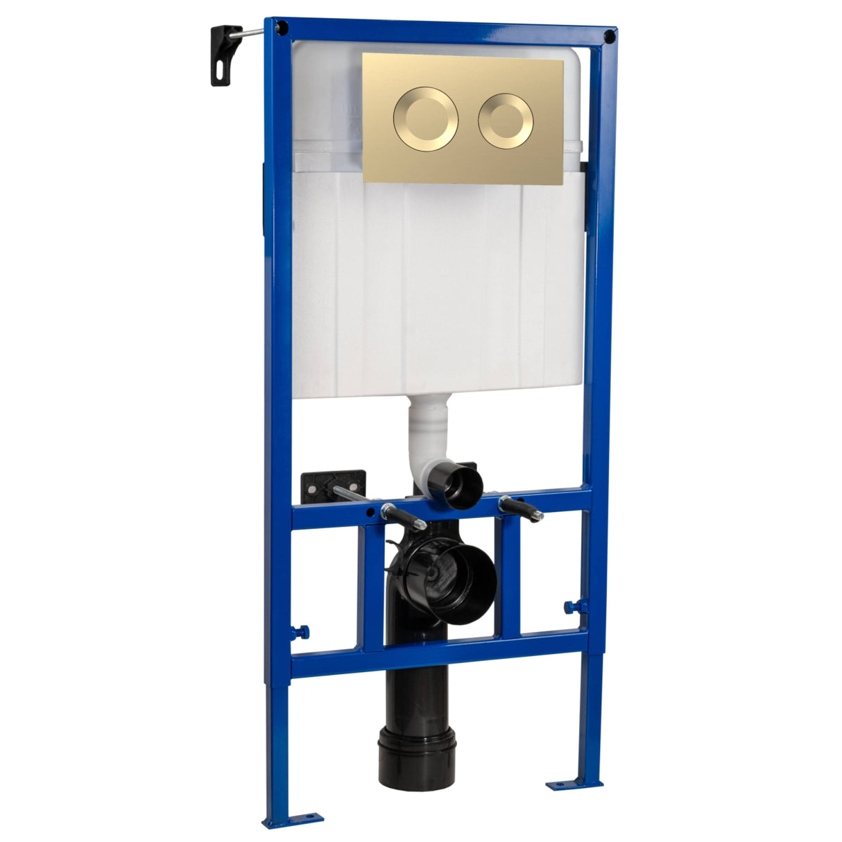 Nuie Mid-Height 890mm WC Frame with Dual Flush Plate - Round Button Brushed Brass XTY807R