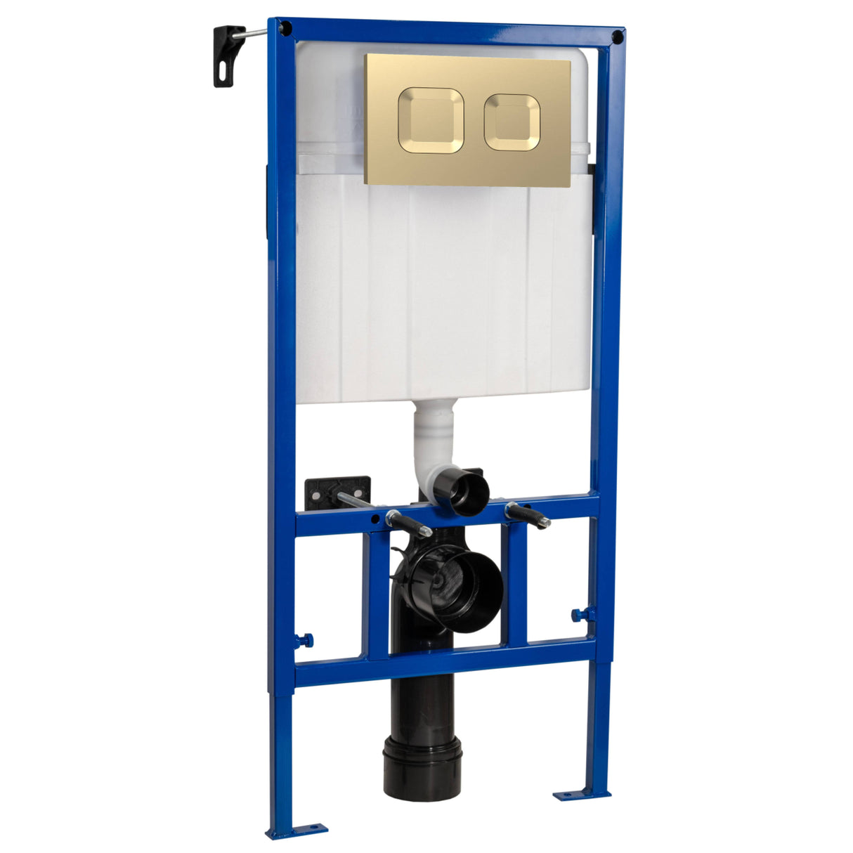 Nuie Mid-Height 890mm WC Frame with Dual Flush Plate - Square Button Brushed Brass XTY807S