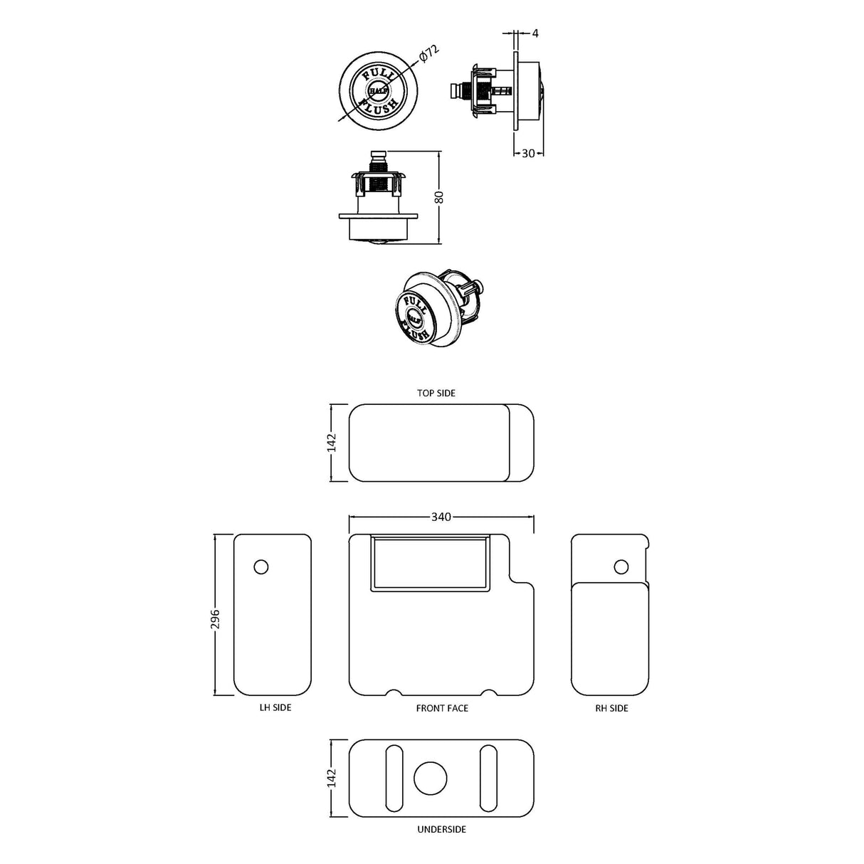Nuie Universal Access Dual Flush Concealed Cistern with Traditional Button, Side Inlet Chrome XTY8T01 LD