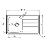 Pyramis Athena 1.0 Bowl Stainless Steel Inset Kitchen Sink & Drainer Reversible 860mm x 500mm Silver 989100181801 LD