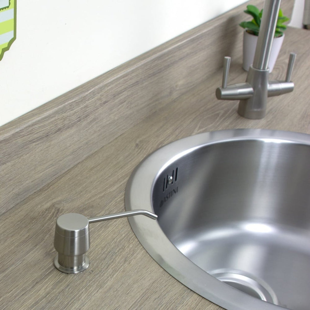 Astini Brushed Stainless Steel 270ml Integrated Kitchen Sink Soap Dispenser 2201