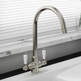 Astini Colonial Ceramic White Handle Twin Lever Kitchen Mixer Tap