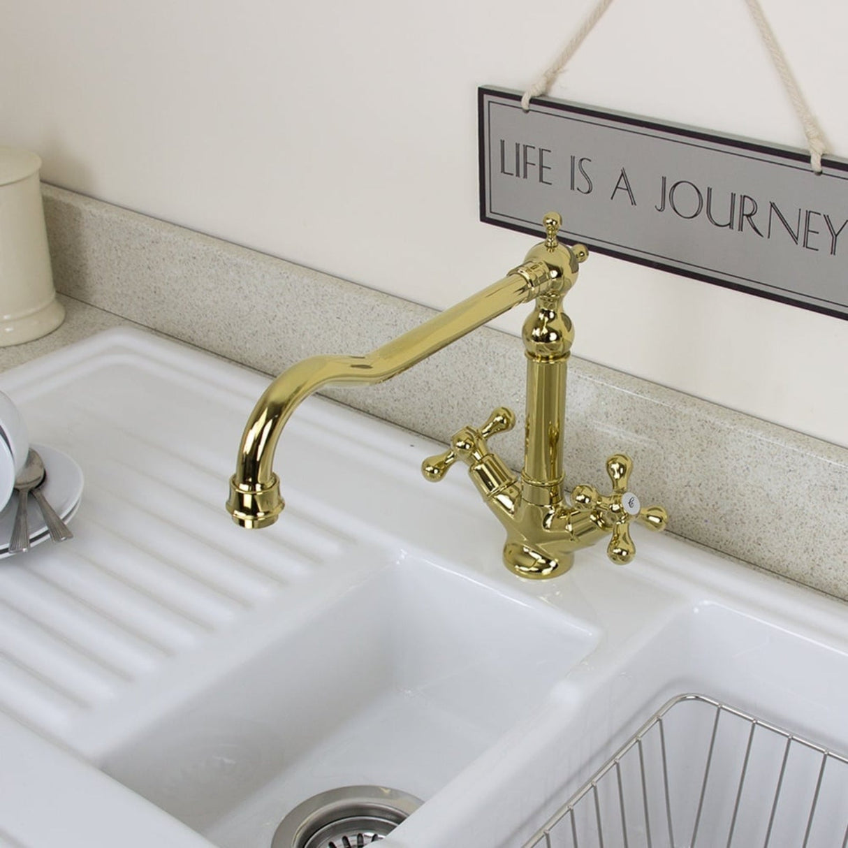 Astini Traditional English Gold Twin Handle Kitchen Sink Mixer Tap 25441G