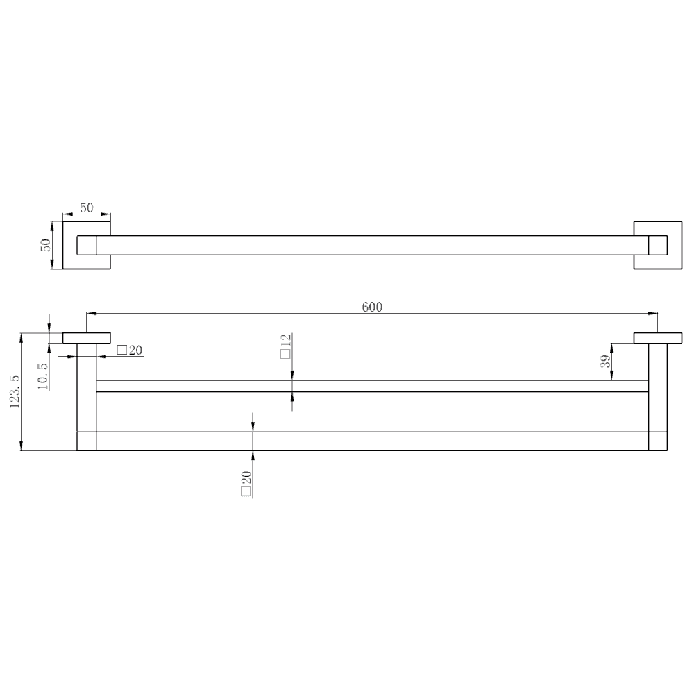 Astini Sydney Brushed Brass Square Double Towel Rail