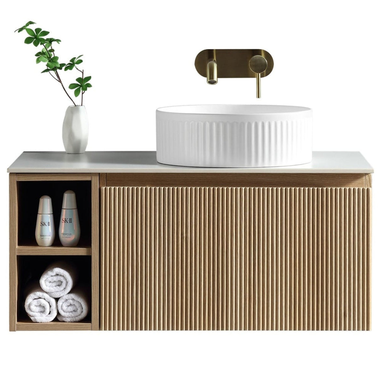 Astini Flauto 800mm Wall Hung Vanity Unit W/ LH Side Storage & RH Counter Top