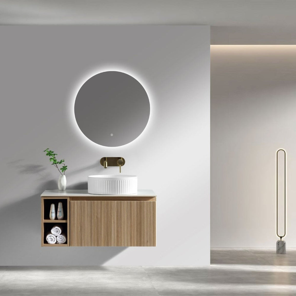 Astini Flauto 800mm Wall Hung Vanity Unit W/ LH Side Storage & RH Counter Top