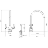 Ellsi Oswald Traditional Twin Lever Kitchen Mixer Tap With Pull-Out Rinser CHROME OSW-02-CH LD