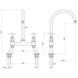 Ellsi Alton Traditional Bridge Kitchen Mixer Tap With Cross Handles PEWTER ALT-02-PEW LD