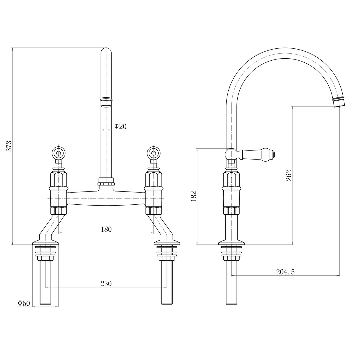 Ellsi Alton Traditional Bridge Twin Lever Kitchen Mixer Tap With Ceramic Levers PEWTER ALT-01-PEW LD