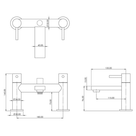 Ellsi Blake Bath Shower Mixer Tap & Shower Kit BRUSHED BRASS BLA-02-BB LD