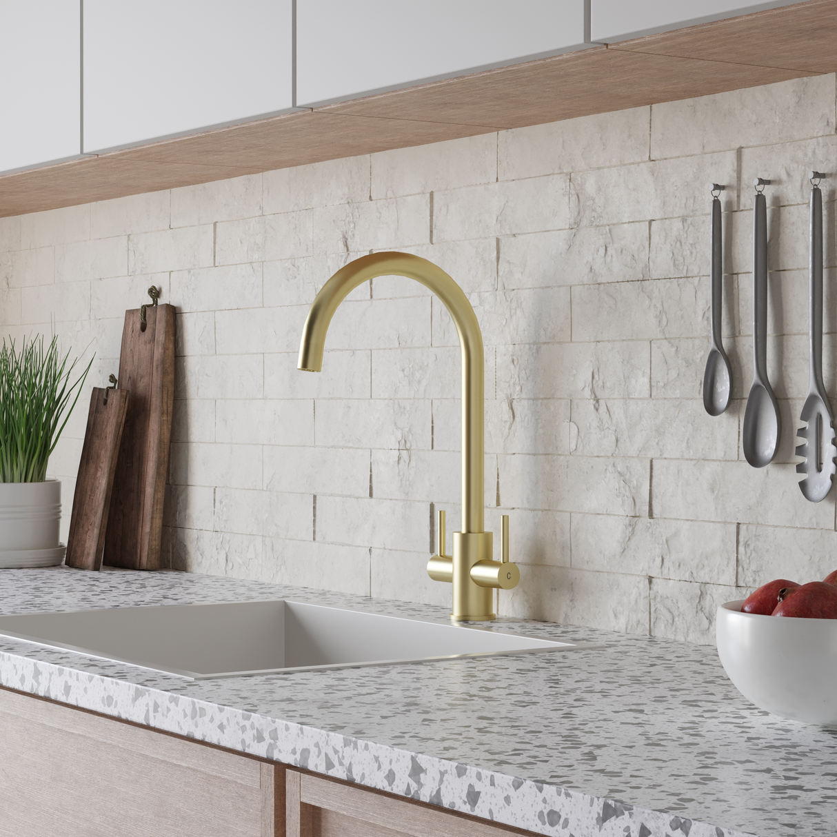 Ellsi Adria Twin Lever Kitchen Mixer Tap BRUSHED BRASS ADR-01-BB LS