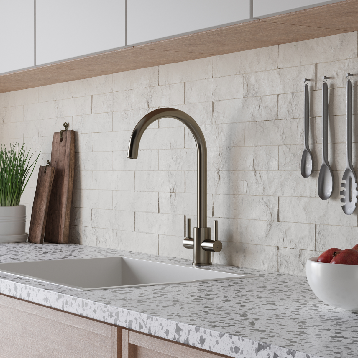 Ellsi Adria Twin Lever Kitchen Mixer Tap BRUSHED STEEL ADR-01-BS