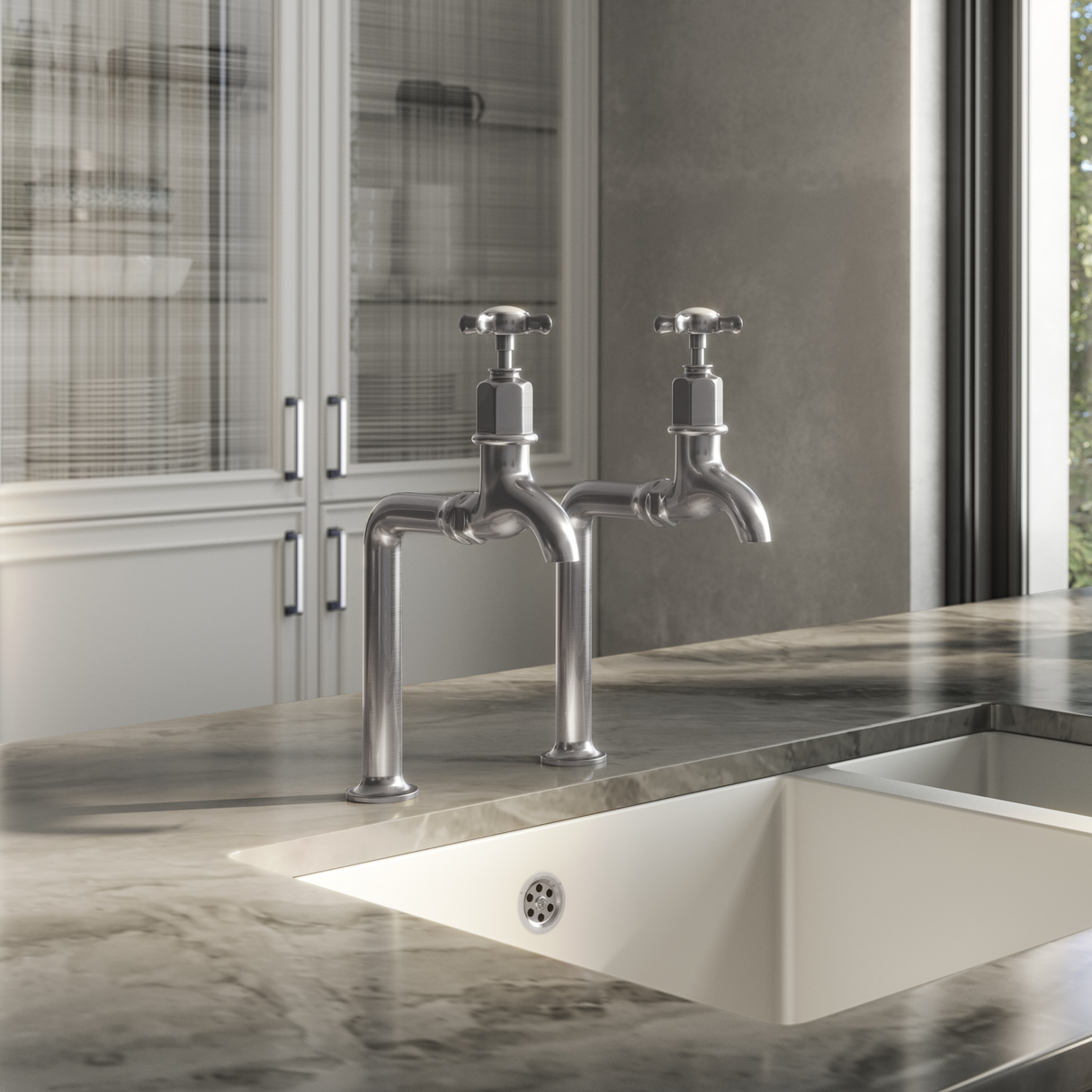 Ellsi Alton Traditional Bib Kitchen Taps With Cross Handles PEWTER ALT-03-PEW LS