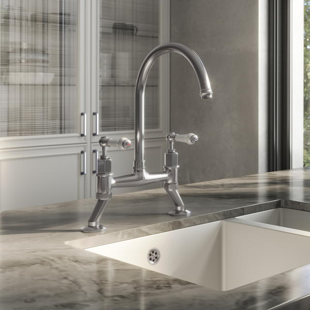 Ellsi Alton Traditional Bridge Twin Lever Kitchen Mixer Tap With Ceramic Levers PEWTER ALT-01-PEW LS
