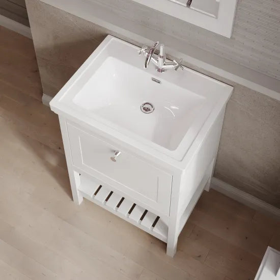 Old London Bexley 600mm Freestanding Vanity Unit & Basin, 1 Drawer Pure White BEX125A LS2