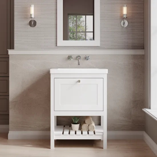 Old London Bexley 600mm Freestanding Vanity Unit & Basin, 1 Drawer Pure White BEX125K LS1