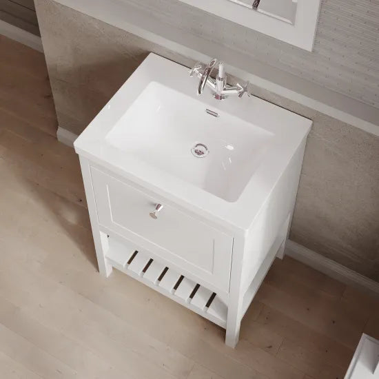 Old London Bexley 600mm Freestanding Vanity Unit & Basin, 1 Drawer Pure White BEX125L LS2