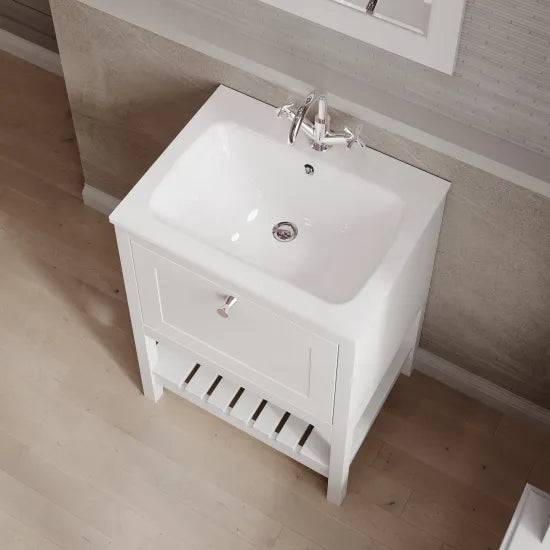 Old London Bexley 600mm Freestanding Vanity Unit & Basin, 1 Drawer Pure White BEX125P LS2