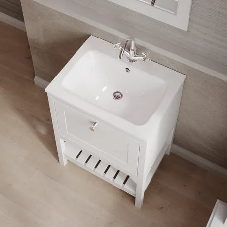 Old London Bexley 600mm Freestanding Vanity Unit & Basin, 1 Drawer Pure White BEX125P LS2