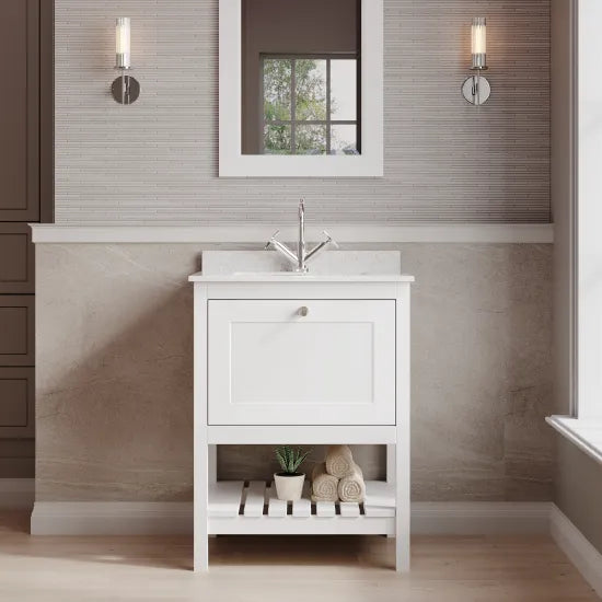 Old London Bexley 600mm Freestanding Vanity Unit & Basin, 1 Drawer Pure White BEX125WS1 LS1
